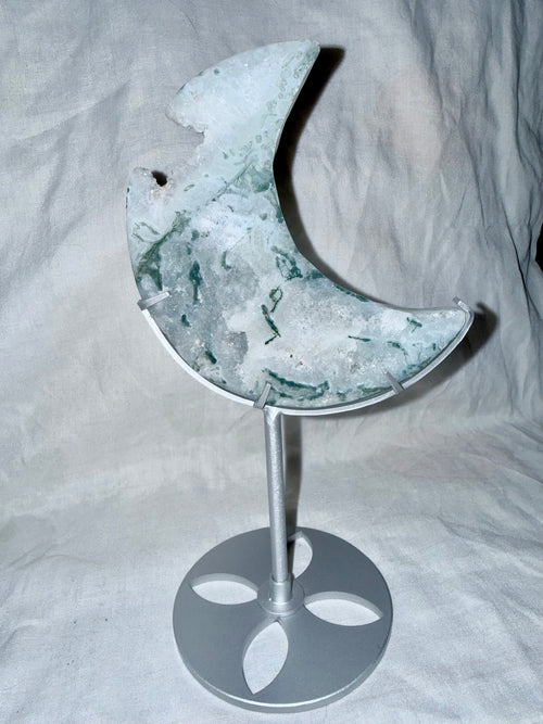 Durzy Moss Agate Moon With Stand
