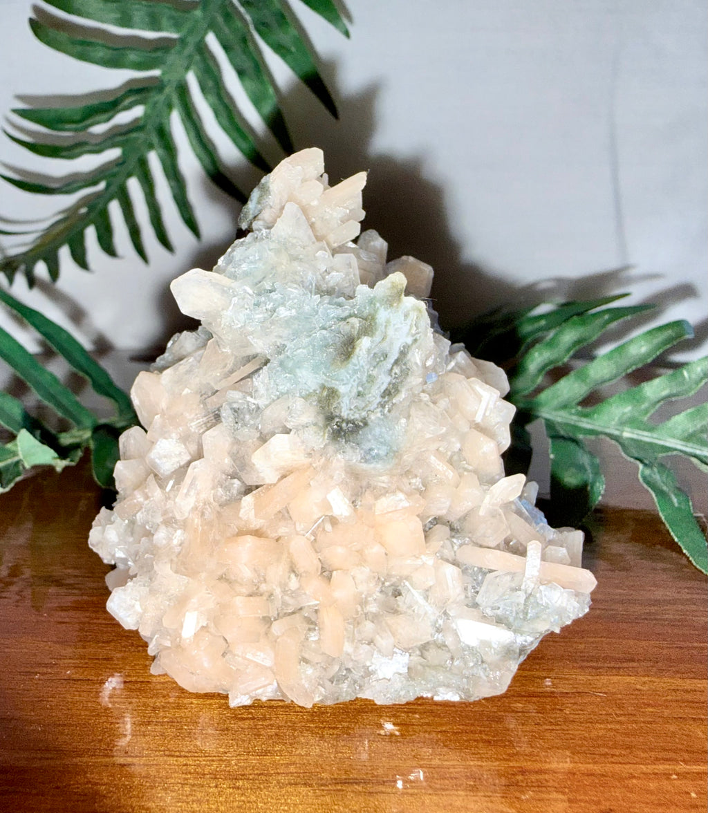 Peach Stilbite on Green Chalcedony