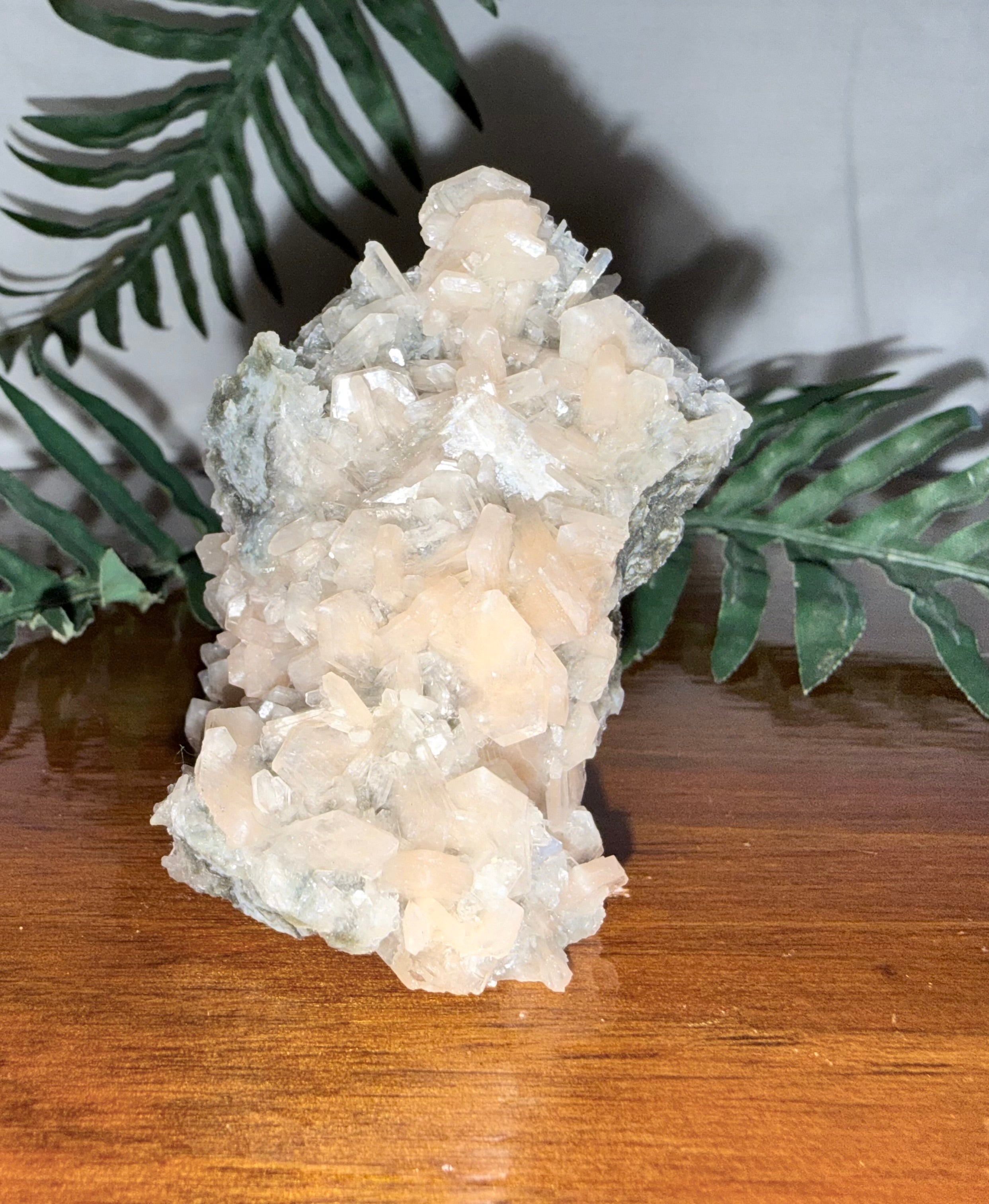 Peach Stilbite on Green Chalcedony