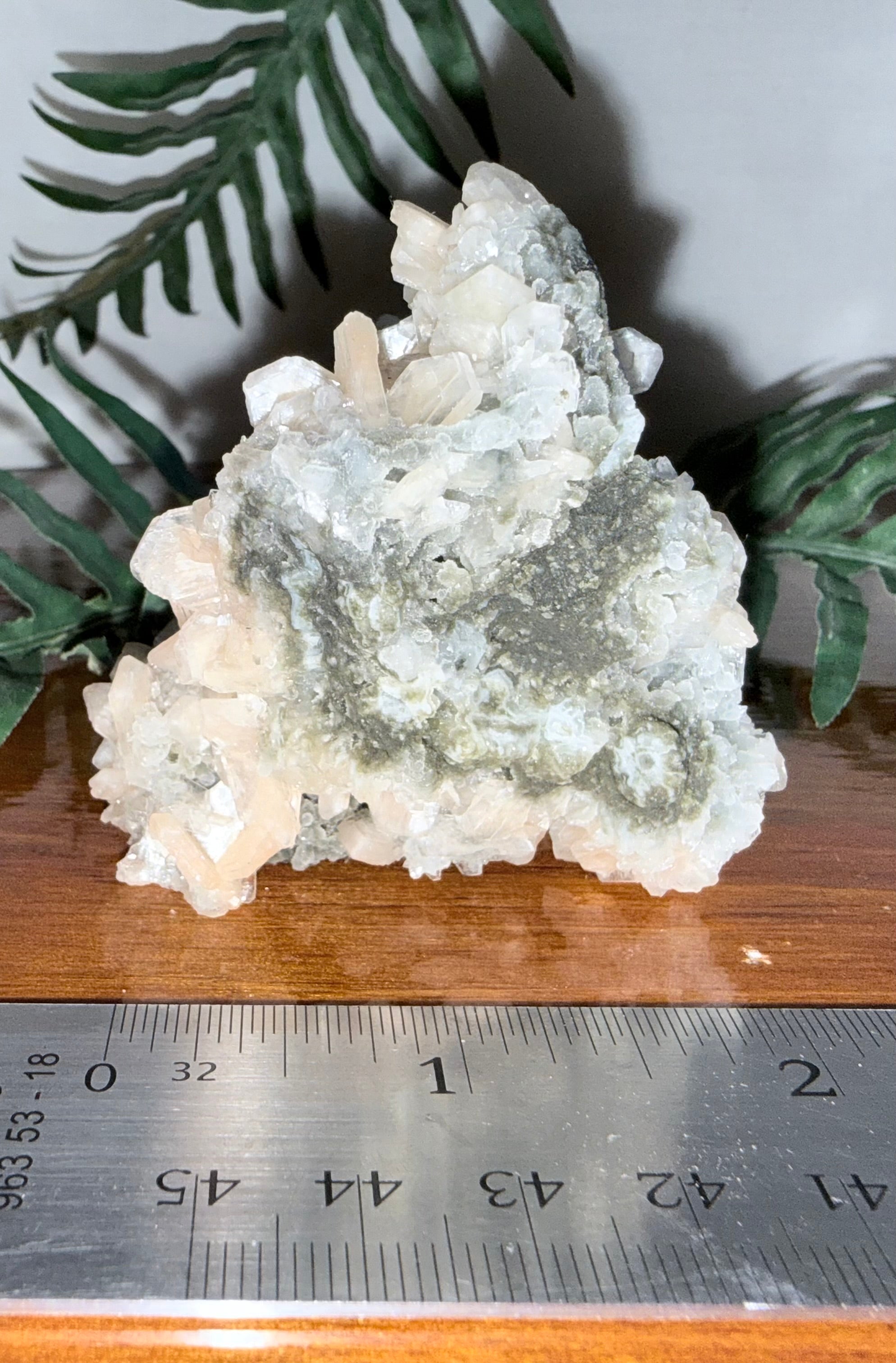 Peach Stilbite on Green Chalcedony