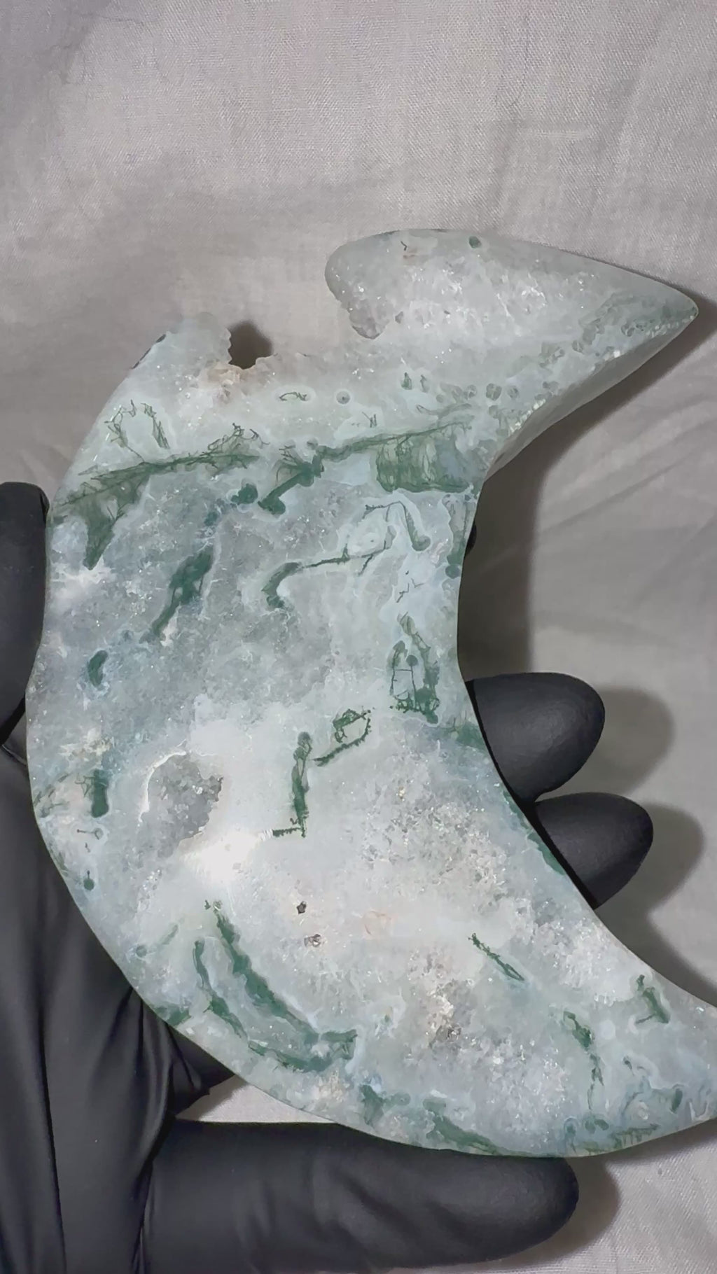Durzy Moss Agate Moon With Stand